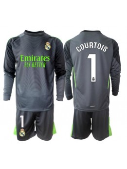 Billige Real Madrid Thibaut Courtois #1 Keeper Tredjedraktsett Barn 2025-26 Langermet (+ Korte bukser)